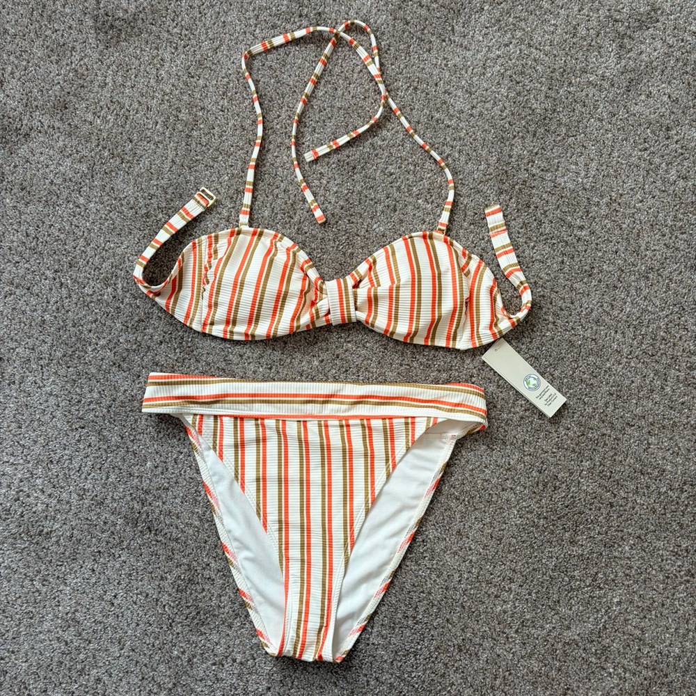 🌊Bikini with Orange cream & Green Stripes